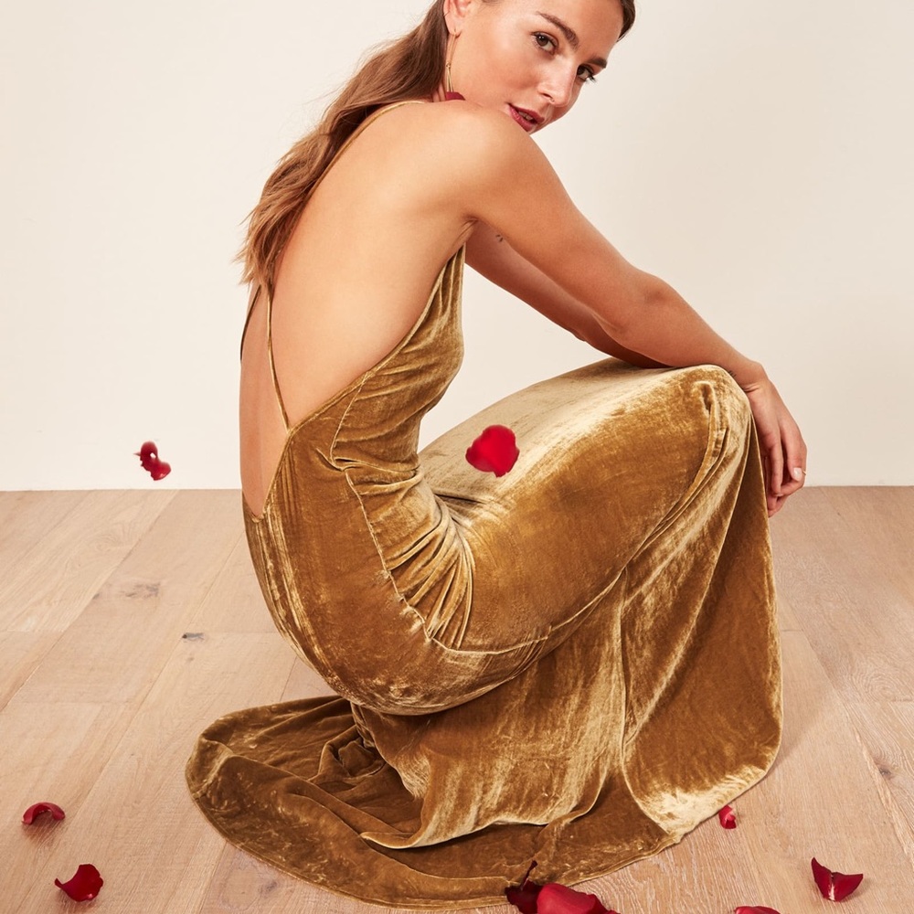 Reformation Gold Velvet Rimini Dress